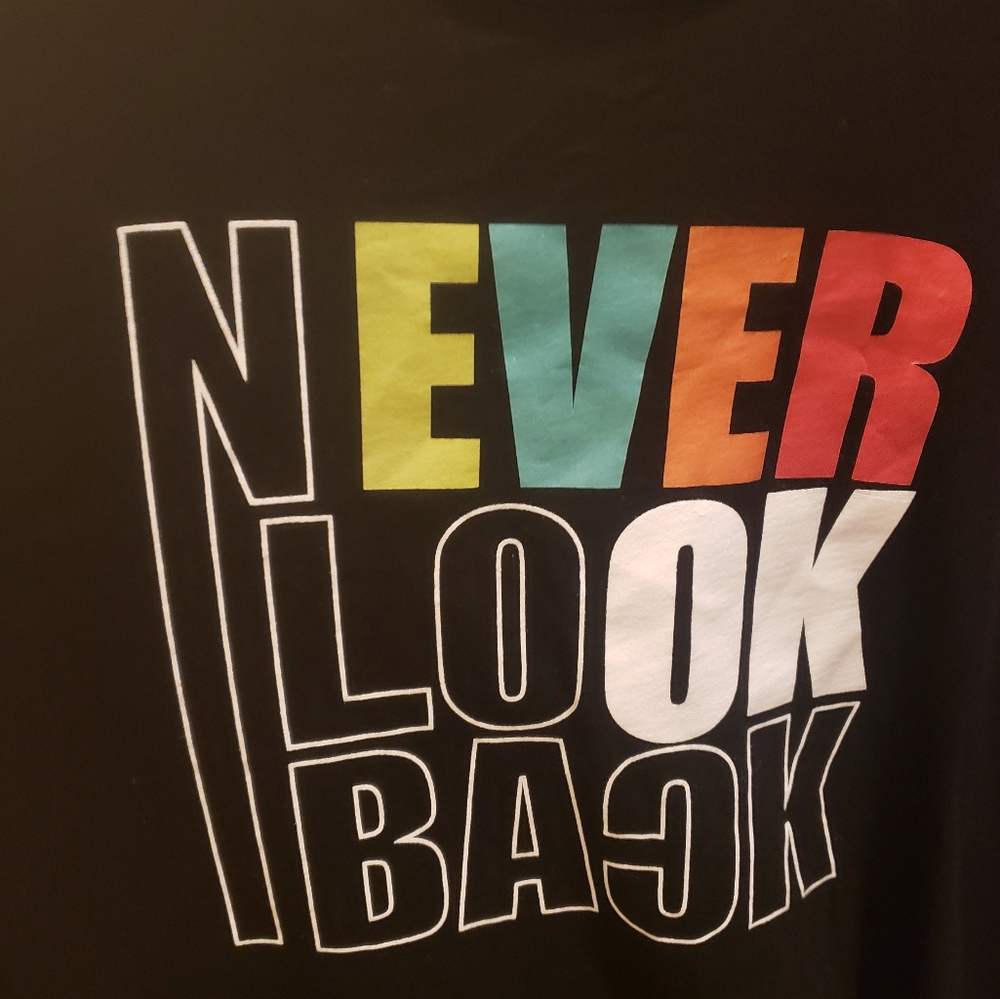 Black Graphic Tee with Colorful Text Women's Size Large